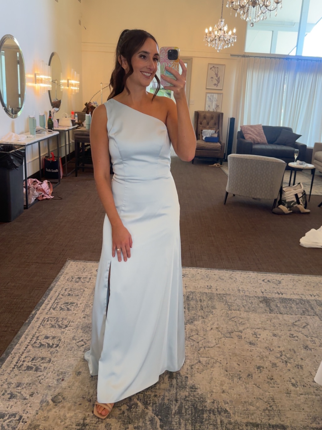 Birdy Grey “Kira” Dress Matte Satin Mist Blue